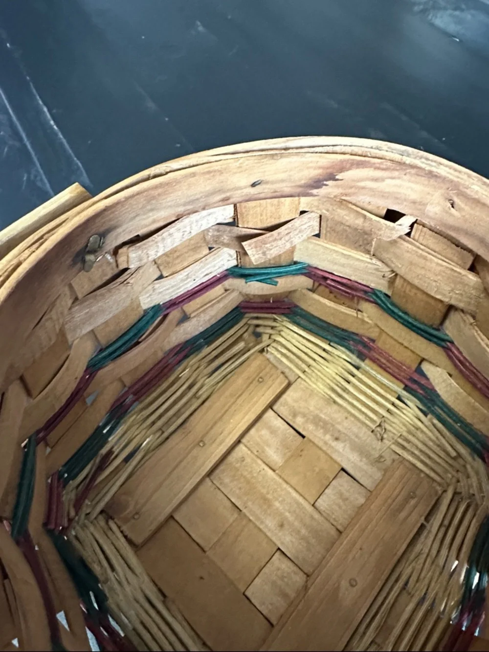 Handwoven Rustic Apple Accent Basket in Natural, Red & Green